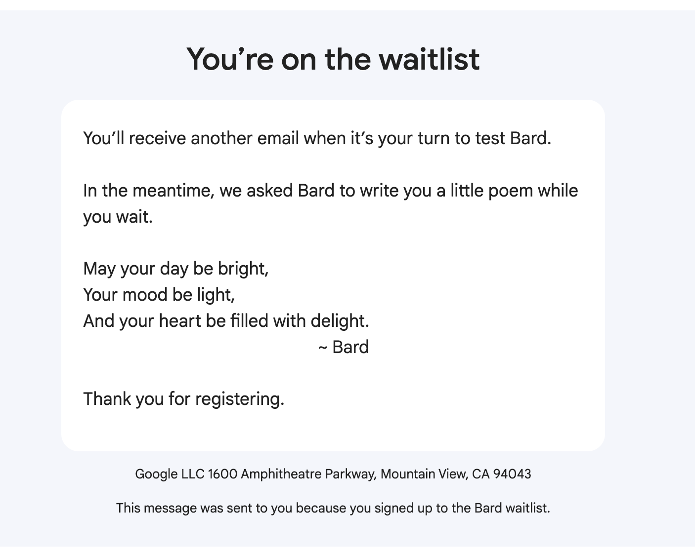 bard white list message with poem